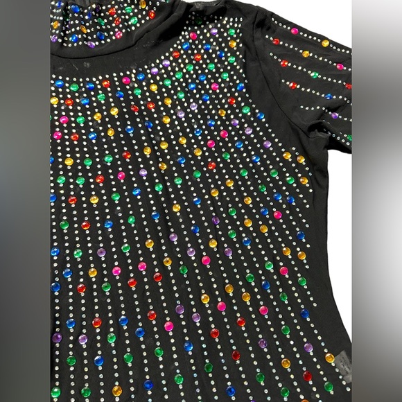 High-end Black Sheer Turtleneck Rhinestone Thong Bodysuit size small NWOT - Picture 3 of 6